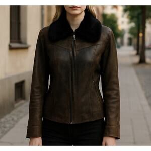 Reilly Olmes Collection Leather Jacket Detachable Fur Lining Size Medium